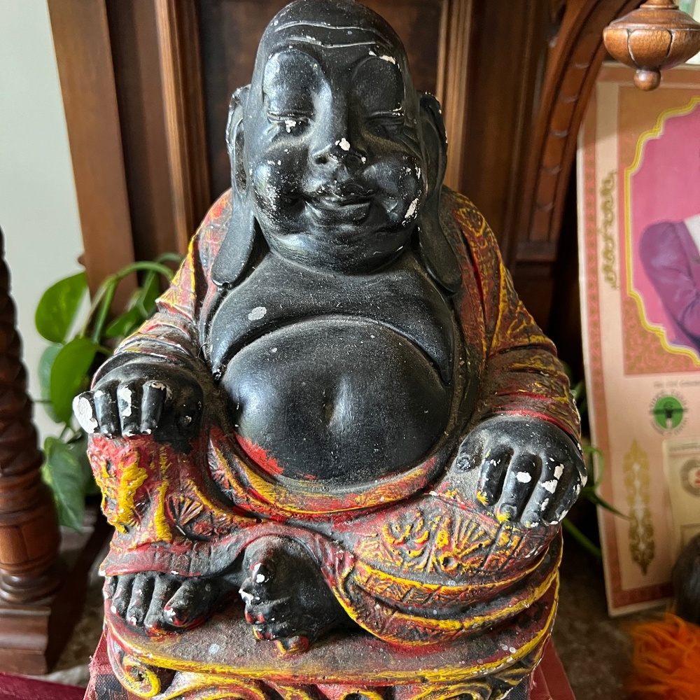 Vintage plaster Buddha made in Mexico boho statue figurine kitsch patio deck